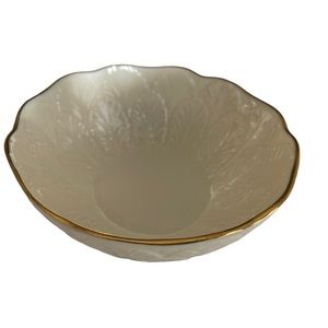 Vintage Lenox Sylvan Cream-Colored Bone China Bowl w/ Gold Trim -Leaf Design EUC